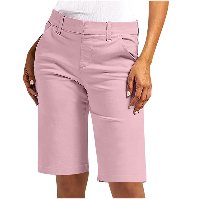 Liquidation d'Économies d'Été 2025! Shorts pour Femmes Shorts en Sergé Extensible Grande Taille Taille Fine à Enfiler Shorts de Randonnée Réguliers d'Été Décontractés avec Poches