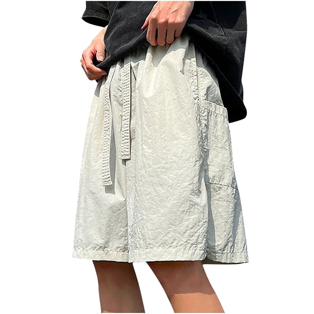 ohmzyzo Summer Beach Shorts for Men Drawstring Elastic Waist Solid Color Shorts Casual Lightweight Gym Workout Shorts