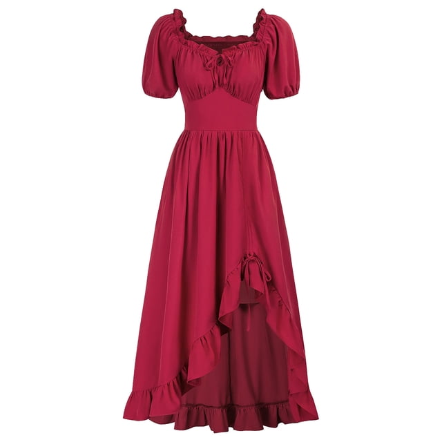 Pisexur Womens Gothic Dress High Wasit Corset Dress Retro Renaissance Dress Solid Color Short Sleeve Medieval Dress Fashion Flowy Square Neck Drawstring Maxi Dress Ruffle Tunic Cocktail Dress