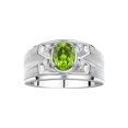 thumbnail image 1 of RYLOS Men's Rings Sterling Silver Rings Classic Designer Style 8X6MM Oval Gemstone &  Diamond Ring Peridot August Birthstone Rings For Men,  Size 11, 1 of 7