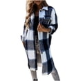 thumbnail image 2 of TIMIFIS Mode Automnale pour Femmes Chemise-Manteau Longue à Carreaux Décontractée à Revers Boutonnée Tartan Surchemise Veste Hauts pour Femmes, 2 of 7