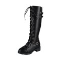 thumbnail image 2 of Bottes de Chevalier Hautes en Cuir à Talon Bas avec Lacets et Fermeture Éclair pour Femmes, 2 of 6