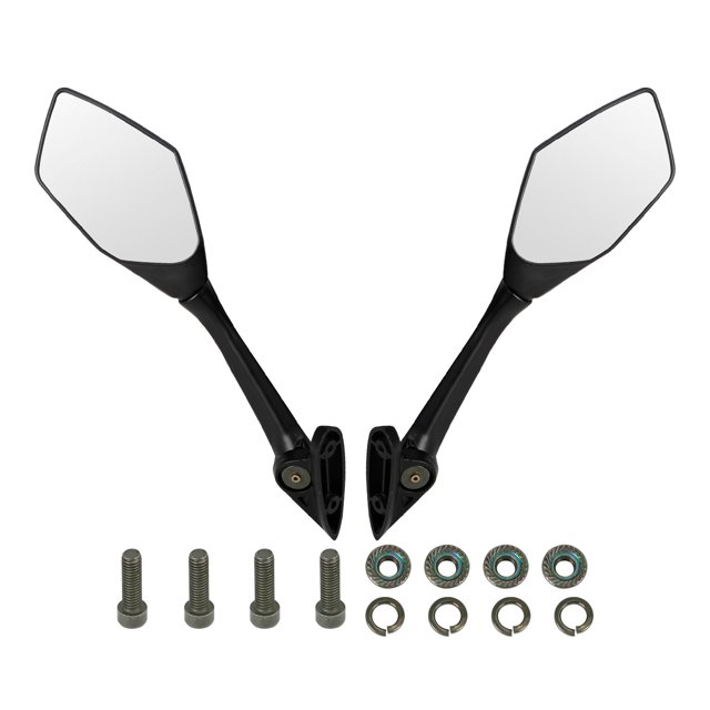 Rétroviseur à Longue Tige Gauche et Droite pour Yamaha YZF R3 R25 YZF-R3 ABS 2015-2021. une Paire de Rétroviseurs Noirs en Forme de Losange avec de Longues Tiges, Conçus comme Pièces de Rechange Personnalisées. Comprend la Quincaillerie de Montage Telle Que des Boulons, des Rondelles et des Entretoises. Compatible avec les Modèles Yamaha YZF-R3, YZF-R3 ABS, YZF-R25 et NMax de 2014