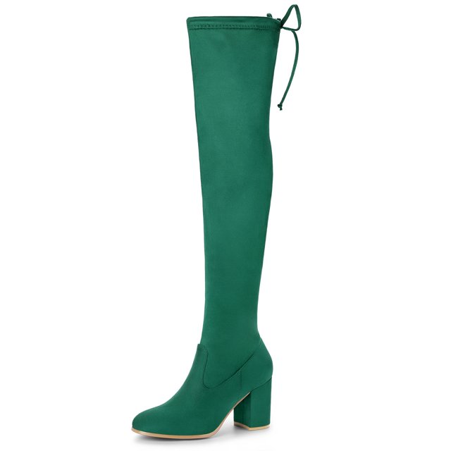Unique Bargains Bottes Cuissardes à Talon Épais à Bout Rond pour Femmes