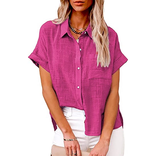 DPTALR Women's Tops Solid Button Shirt Female V-Neck Loose T-shirt Blouse Tops
