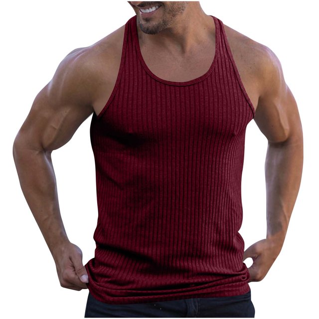 zfhfof Men's Workout Tank Top Ribbed Knit Sleeveless Gym Muscle T Shirts Bodybuilding Tee