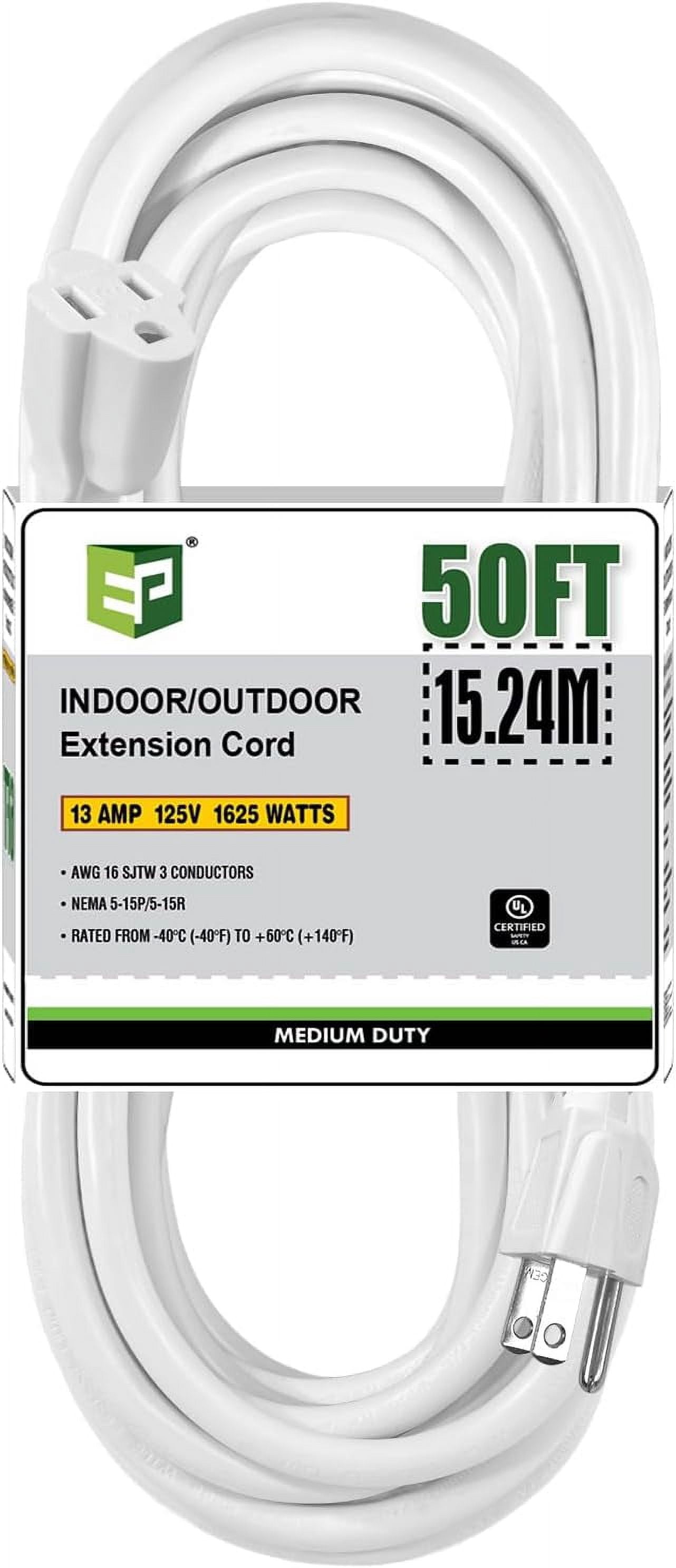 EP 50 FT Black Outdoor Extension Cord, 16/3 SJTW Heavy Duty Waterproof, 3 Prong Grounded Plug, 13A 1625W 16AWG, Cold-Resistant Flexible Power Cable for Garden, Home, Christmas Lights, UL Listed