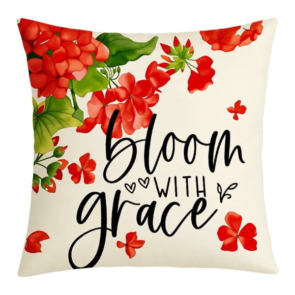 Fareti Red Flower Decorative Throw Pillow Covers 45*45cm, Sweet Home Floral Bloom Spring Summer Cushion Case Decor