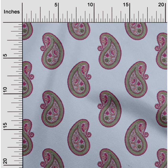 oneOone Polyester Lycra Fabric Paisley Block Printed Fabric 1 Yard 56 Inch Wide