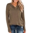 thumbnail image 2 of Timegard Hauts pour Femmes Col en V Cranté Boutons Manches Longues Couleur Unie Confortable Automne Décontracté Tee Tops Amples, 2 of 4