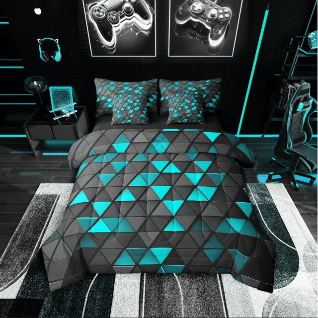 Erosebridal Triangle Bedding Sets Twin Size,Geometric Stereoscopic Comforter Sets with Sheets,Gradient Bedroom Decor,Reversible,7pcs