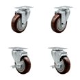 thumbnail image 1 of Ensemble de 4 Roulettes Pivotantes en Polyuréthane avec Roues de 4 Pouces Marron - Comprend 2 Freins à Verrouillage Supérieur et 2 Pivotants - Capacité Totale de 1400 lbs - Marque Service Caster, 1 of 4