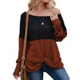 thumbnail image 3 of Women Long Sleeve Crew Neck Twist Knot Hem Color Block Pullover Top, 3 of 6