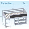 thumbnail image 2 of Twin Low Loft Bed with LED Lights, Wooden Bed Frame with Chalkboard, Safety Guardrail & Ladder, Twin Kids Bed Frame with Removable Bookshelf and Under-Bed Storage Space (Grey), 2 of 9