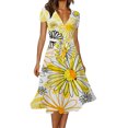 thumbnail image 1 of B91xZ Womens Spring Summer Dresses Short Sleeve Fashion Solid V-Neck Lantern Flowy Swing Shift Loose Dress,Yellow M, 1 of 4