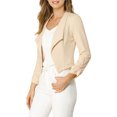 thumbnail image 4 of Allegra K Women's Notched Lapel Ruched Sleeve Jackets Business Cropped Blazer XS Beige, 4 of 7
