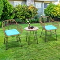 thumbnail image 3 of Patiojoy 3 PCS Patio Rattan Furniture Set with Round Tempered Glass Top Table & 2 Rattan Armchairs Turquoise Cushions, 3 of 9