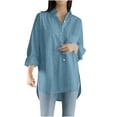 thumbnail image 1 of Chemises Boutonnées pour Femmes Manches Longues Retroussées Col en V Uni Ourlet Haut-Bas Blouse Hauts Tuniques Décontractées, 1 of 9
