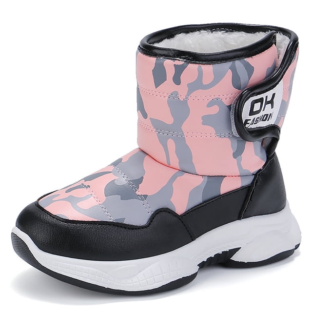 REDARER Kids' Winter Snow Boots - Waterproof Solid Color Thick Sole Non-Slip Booties with Fleece Lining for All-Day Warmth,Color:Pink,Size:4.5-5 Years