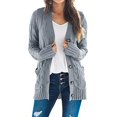 thumbnail image 2 of Cardigan Sweaters for Women Womens Long Sleeve Cable Knit Cardigan Sweaters Open Front Solid Fall Outwear with Pockets, 2 of 7