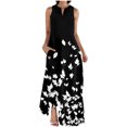 thumbnail image 2 of Ovzne Robes pour Femmes Robe de Plage Femme Mode Confortable Été Imprimé Sans Manches Robe à Col en V Robe de Vacances Imprimée Liquidation, 2 of 5