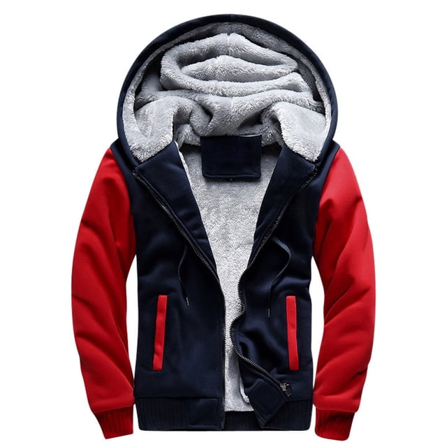 LUXUR Sweat à Capuche pour Hommes Manches Longues Veste Pull Décontractée en Polaire Fermeture Éclair Complète Bleu Rouge TG