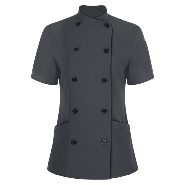 renvena Women's Short Sleeve Cross Collar Chef Coat Double Breasted Chef Jacket Kitchen Restaurant Work Uniform Gray XL