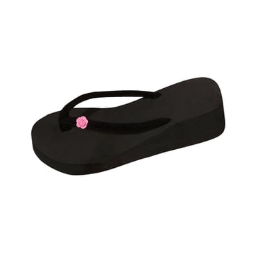 Flip Flops for Womens Wedge Sandals Platform Flower Decoration Casual Beach Summer Sandals Pink