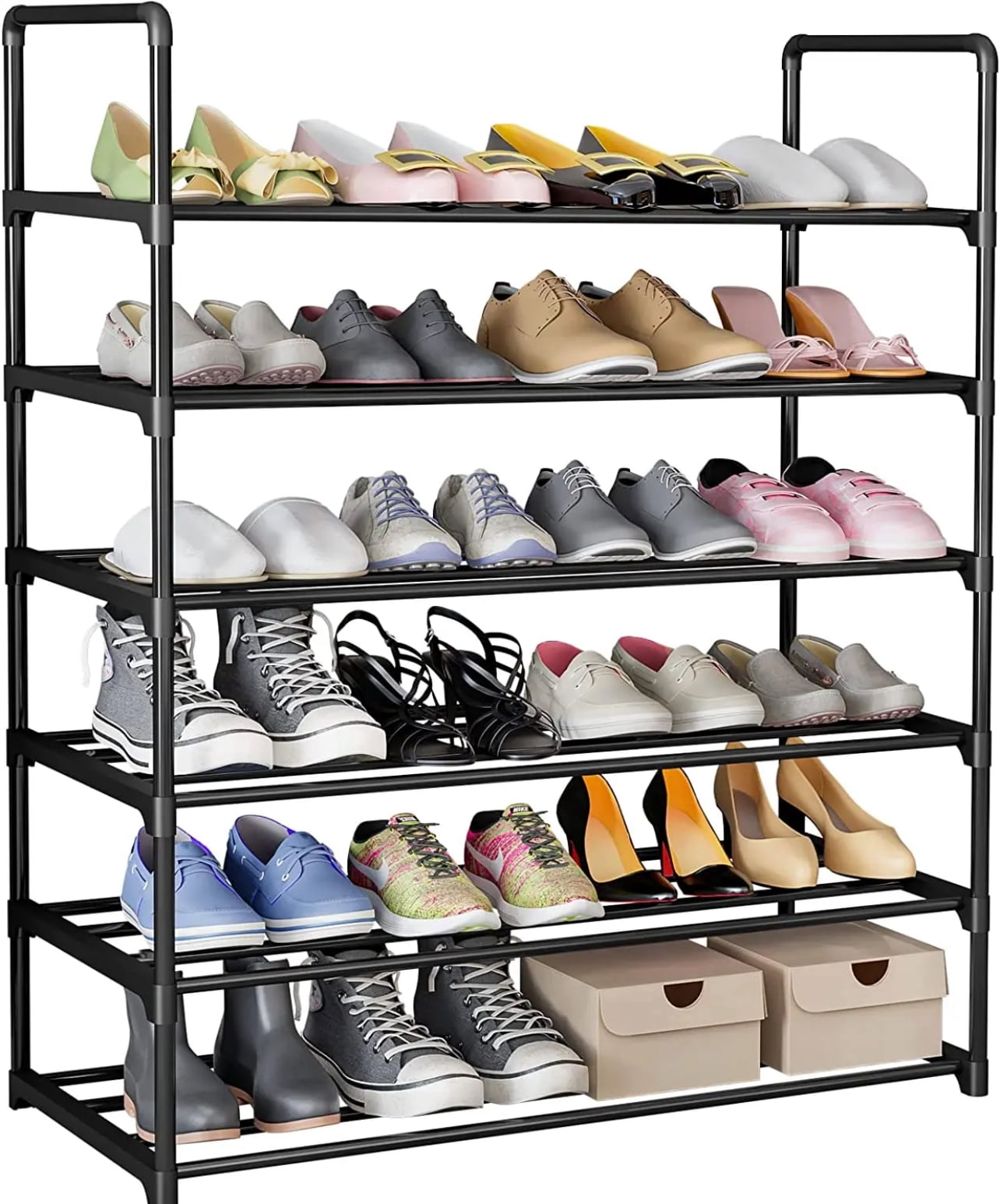 AGASY 6 Tiers Metal Shoe Rack, Adjustable Shoe Shelf Storage Organizer Boot & Shoe Storage for Entryway, Hallway, Living Room, Closet, Black - Easy Assembly (Black)