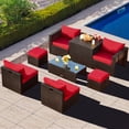 thumbnail image 1 of Gymax 8PCS Patio Rattan PE Wicker Conversation Set All-Weather Furniture Set w/ Cushions Red, 1 of 8