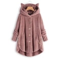 thumbnail image 3 of Pompotops Women's Keep Warm Button Down Cardigan Hoodies Cat Ears Irregular Plush Solid Hooded Coat Tops, 3 of 5