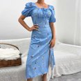 thumbnail image 1 of Robes pour Femmes Été 2024, Robe Décontractée Aguichant à Col Carré, Manches Bouffantes, Robe Fendue Florale pour Vacances, Manches Courtes, Col en V, 50 % de Réduction!, 1 of 6