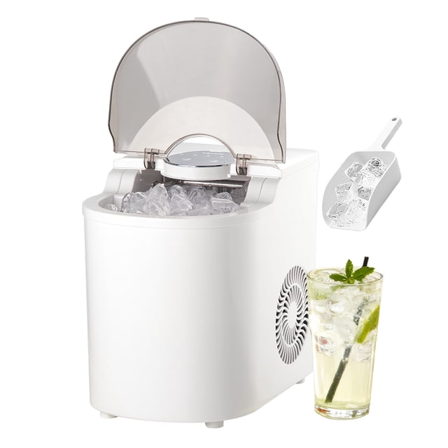 VEVOR Countertop Ice Maker, 7 Cubes Ready in 6 Mins, 26 lbs per Day, Self-Cleaning Portable Machine with Ice Scoop, Ice-Making Machine with 2 Sizes Bullet Ices