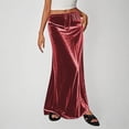 thumbnail image 2 of Kvture Ladies Fashion Women Solid Color Elastic Waist Drawstring Long Skirt Red M, 2 of 6