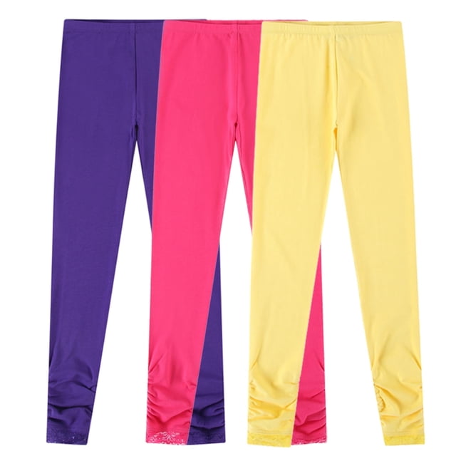 Bienzoe Lot de 3 Leggings d'Uniforme Scolaire Extensibles en Tricot de Coton pour Fille Lt 6X