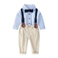 thumbnail image 2 of RXIRUCGD Ensemble de Mode pour Enfants à Rayures Chemise à Bretelles Pantalon Ensemble 2 Pcs Haut/chemise à Manches Longues à Col Rond ( Bleu Pâle, Taille : 110 ), 2 of 9