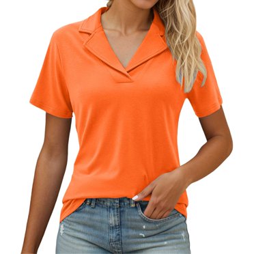 Fgnfyis Women's V Neck T Shirts Casual Short Sleeve Blouse Top for Daily Wear Vacation Soft Comfortable Pure Color Basic Tee Shirt Womens Tops Orange XXL
