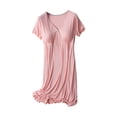 thumbnail image 1 of Zwiiyzr 2025 Pyjama de Maternité pour Femmes Robe d'Allaitement Robes d'Allaitement Uni Col en V Manches Courtes Post-Partum Robe de Grossesse Vêtement de Nuit avec Coussinet de Poitrine Vêtements d'Été de Maternité Rose, 1 of 8