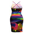 thumbnail image 3 of Women Halter Bodycon Sleeveless Ruched Spaghetti Strap Tie Dye Printing Club Party Mini Dress, 3 of 6