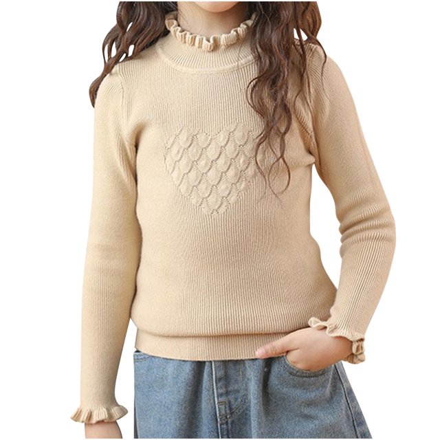 Posijego Girls Turtleneck Sweaters Ribbed Knit Long Sleeve Sweater T-Shirts Winter Slim Basic Tee Tops for Little Girls