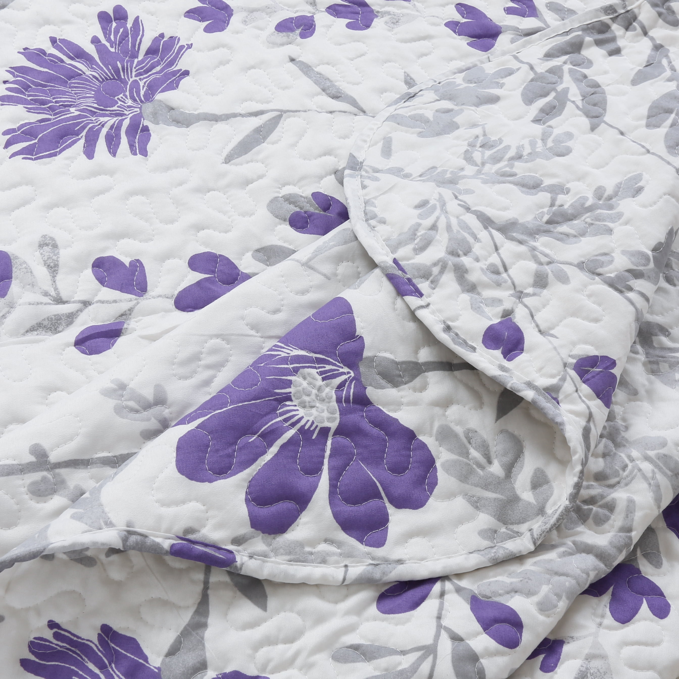 Marina Decoration Couvre-lit imprimé riche, couvre-lit ultra doux pour l'été, ensemble de literie avec housse matelassée, motif floral violet moderne