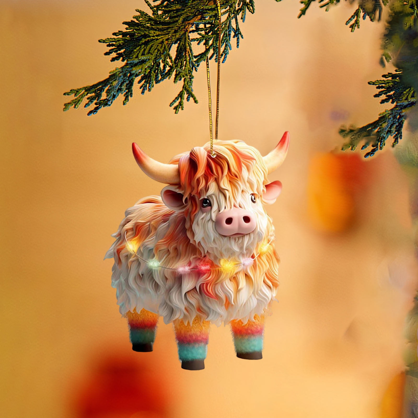 Fridja Christmas Cow Hanging Ornament, 2d Acrylic Cartoon Cow Decorative Ornament Xmas Tree Cattle Cow Pendant For Christmas Tree Decorations Car Back