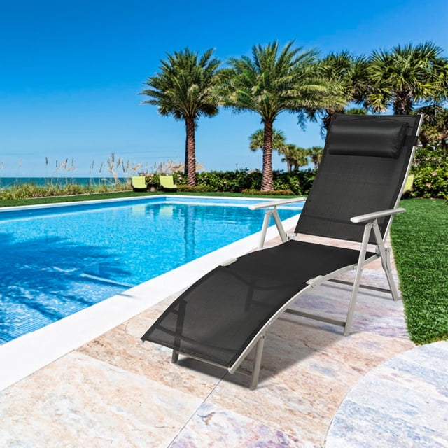 Patiojoy 2 Pcs Chaise Longue Pliante Rembourrée Inclinable Réglable Noire