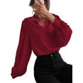 thumbnail image 1 of Innerwin Hauts Manches Longues Chemises Femmes Bureau Col Rond Blouse Unie Bordeaux m, 1 of 3