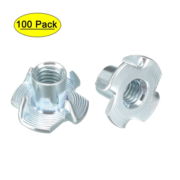 Unique Bargains 100Pcs M6 4 Pronged Tee Nut T-Nut For Rock Climbing Holds Wood Cabinet