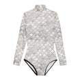 thumbnail image 3 of TiaoBug Women One Piece Long Sleeve Rash Guard UV Protection Surfing Mermaid Fish Scale Swimsuit Swimwear Bathing Suit Champagne L, 3 of 7
