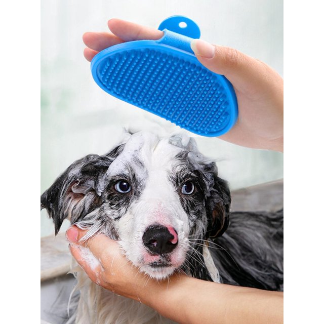 1 Pce Gant de Bain en Silicone Bleu pour Animaux