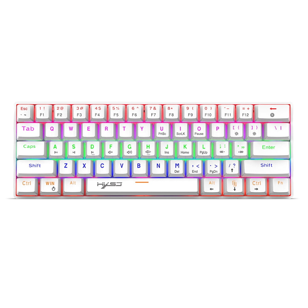 Amdohai HXSJ V900 Wired 61-key Compact Mechanical Keyboard RGB Backlit Keyboard N-key Rollover Blue Switch Double Shot Keycaps, White