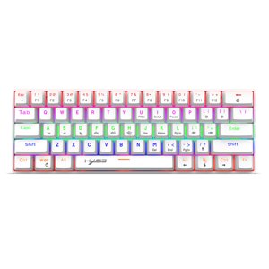 Amdohai HXSJ V900 Fils 61-key Clavier mécanique compact RGB Clavier rétroéclairé N-key Rollover Blue Switch Double Shot Keycaps, blanc