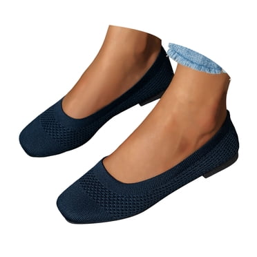 Dakaela Chaussures Plates pour Femmes Confort Tricotées Ballerines Habillées Bout Carré à Enfiler Décontractées Travail Mocassins